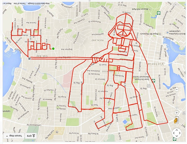 Example route drawn on a map